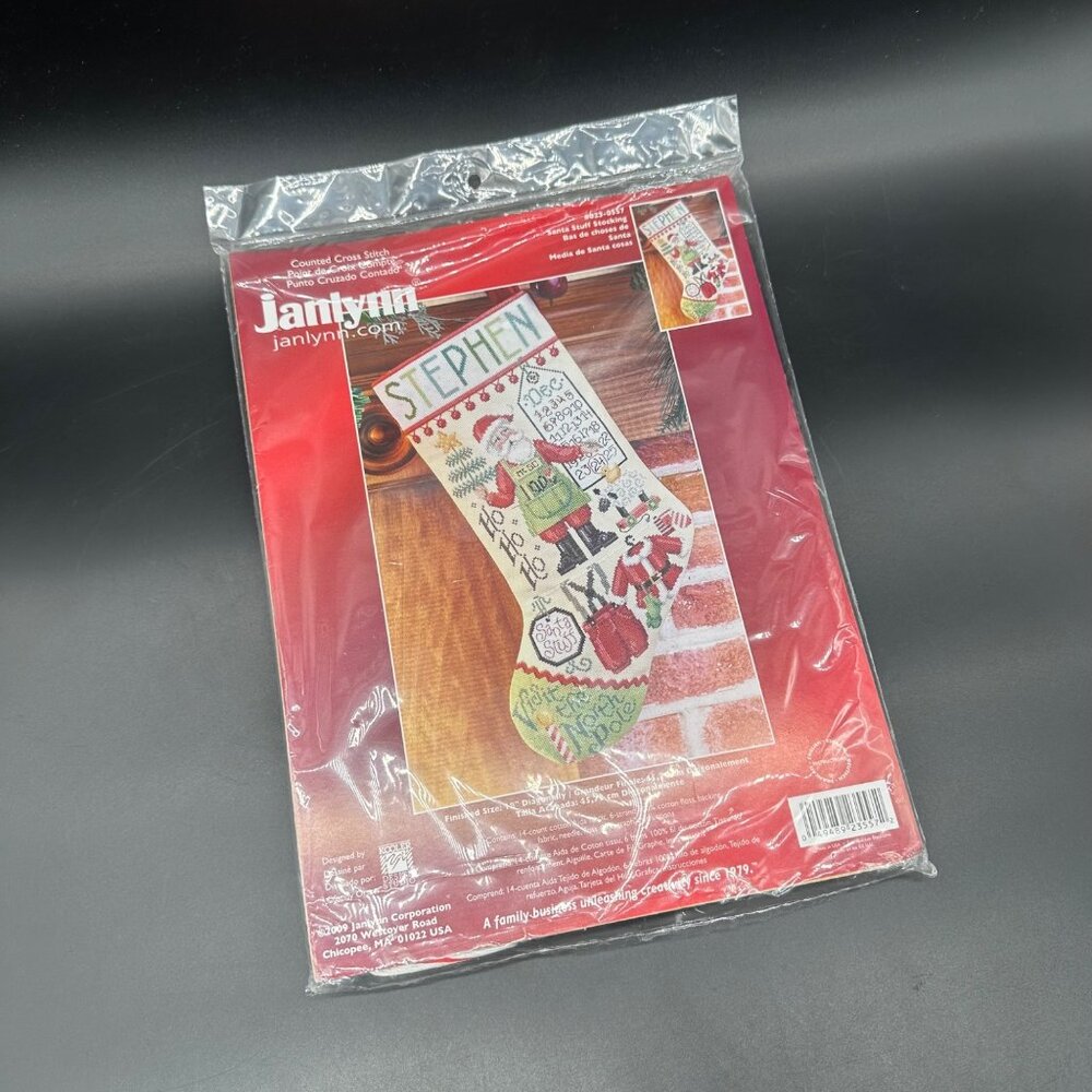 Janlynn Counted Cross Stitch Santa Stuff Christmas Stocking Kit 2009 Name White